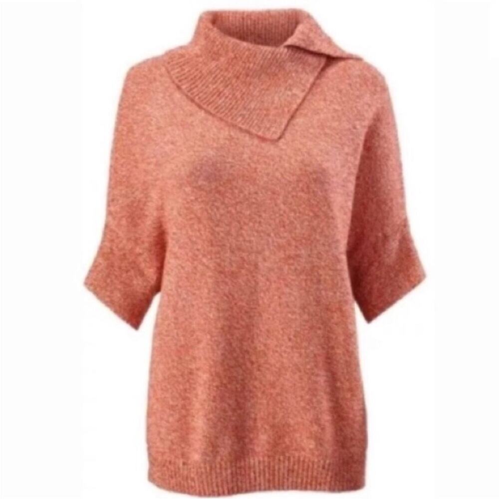 Cabi orange and white marled fold over collar sweater size Large #3011